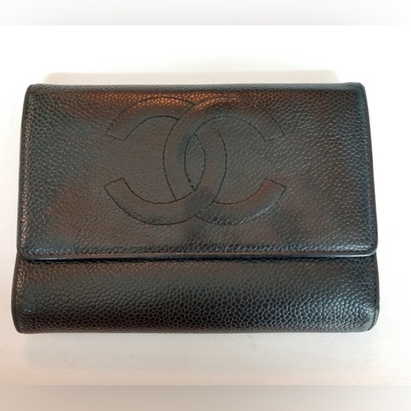 CHANEL Handbags - CHANEL Caviar Black Trifold Wallet